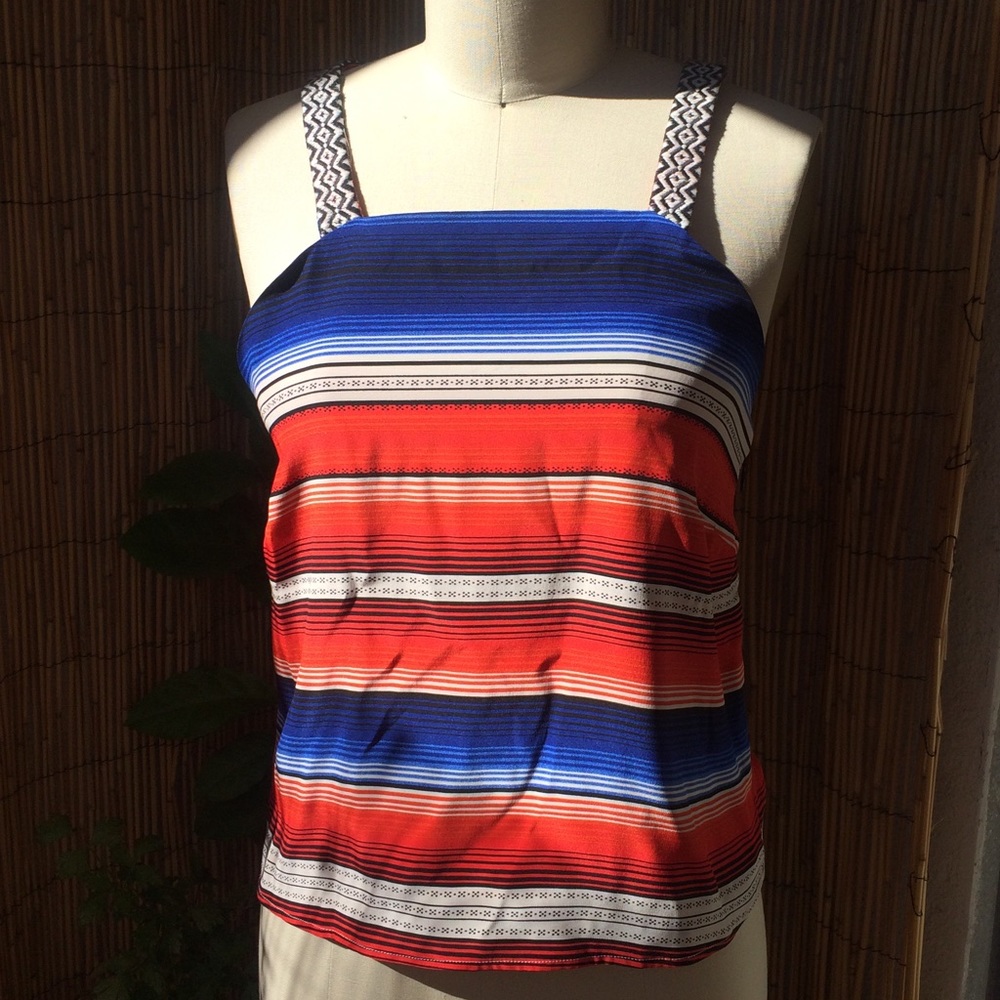 Parker cropped silk striped top woven straps Small